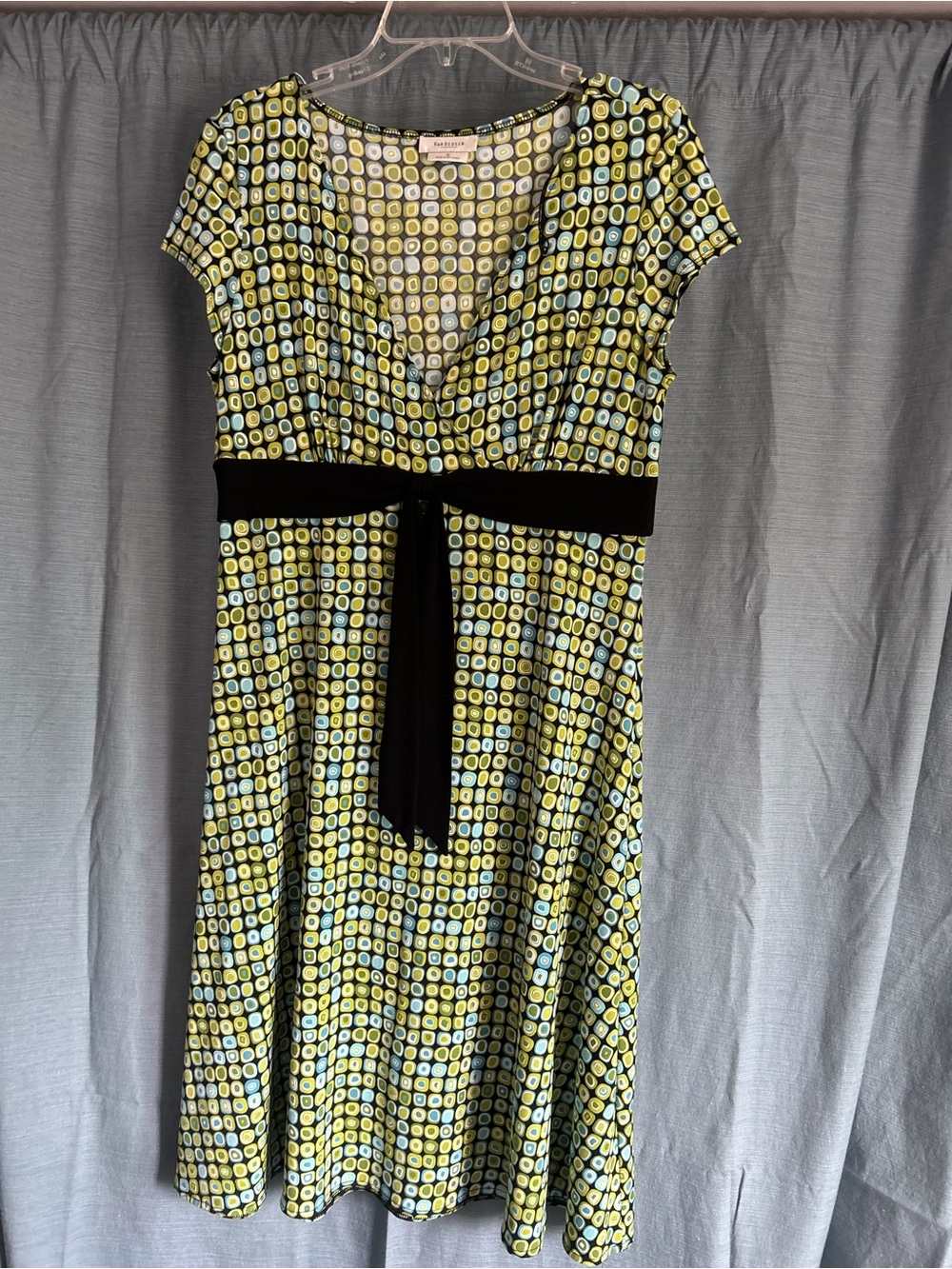 Van Heusen Black & Lime Geometric Wrap-Style Dress